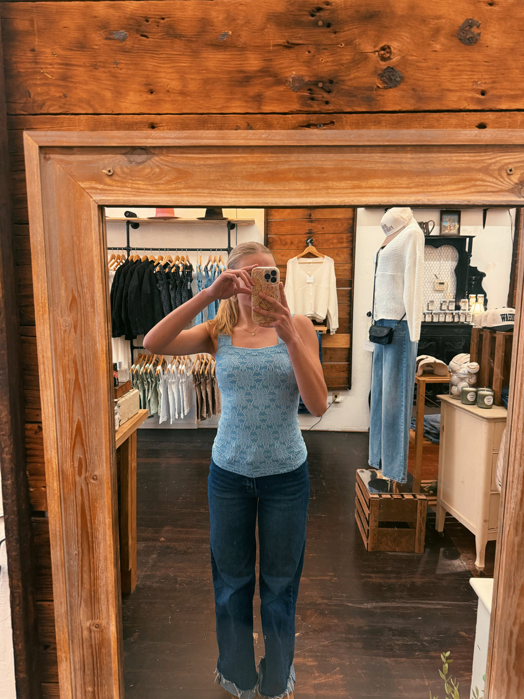 Floral Jacquard Square Neck Top