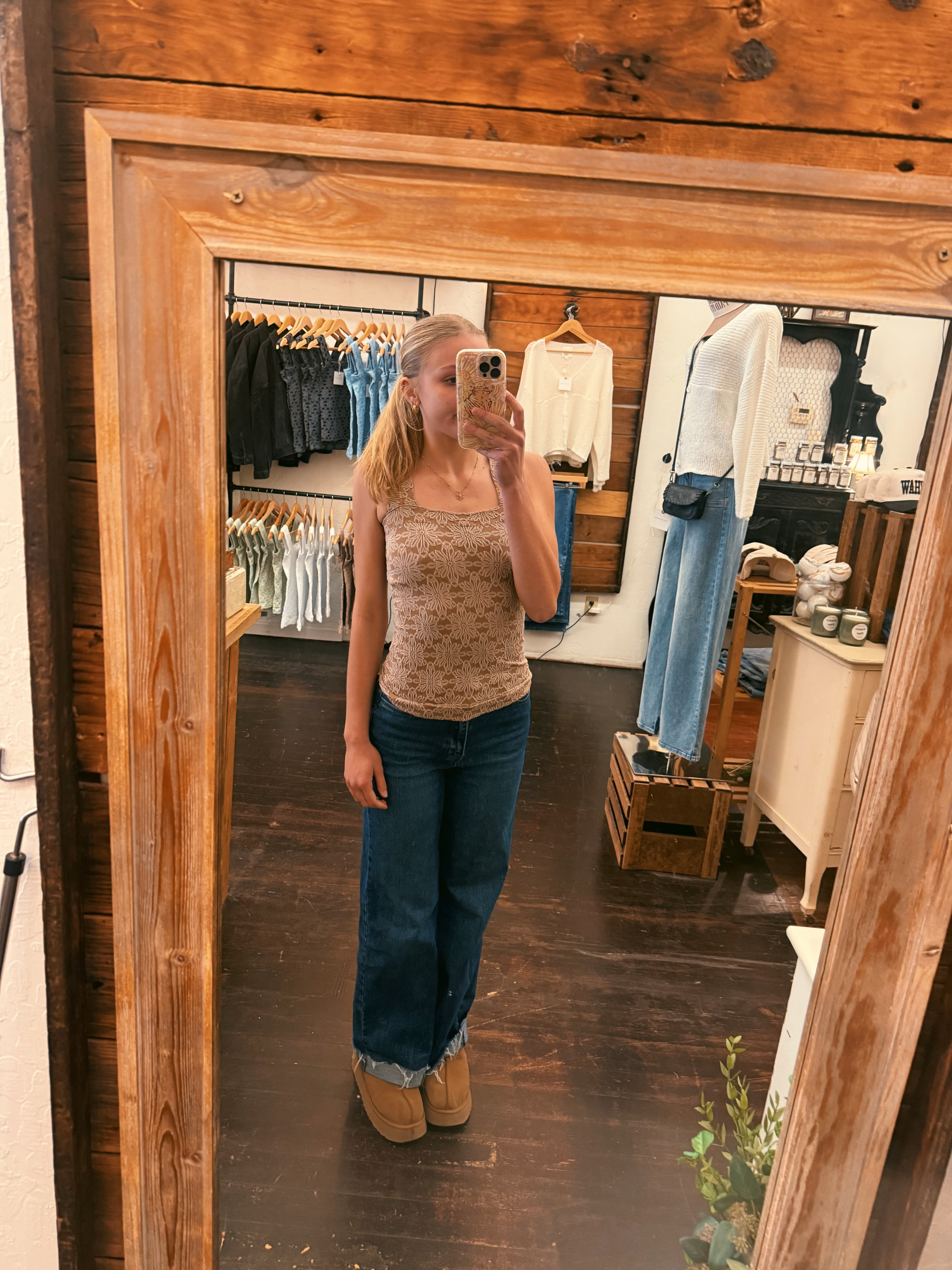 Floral Jacquard Square Neck Top