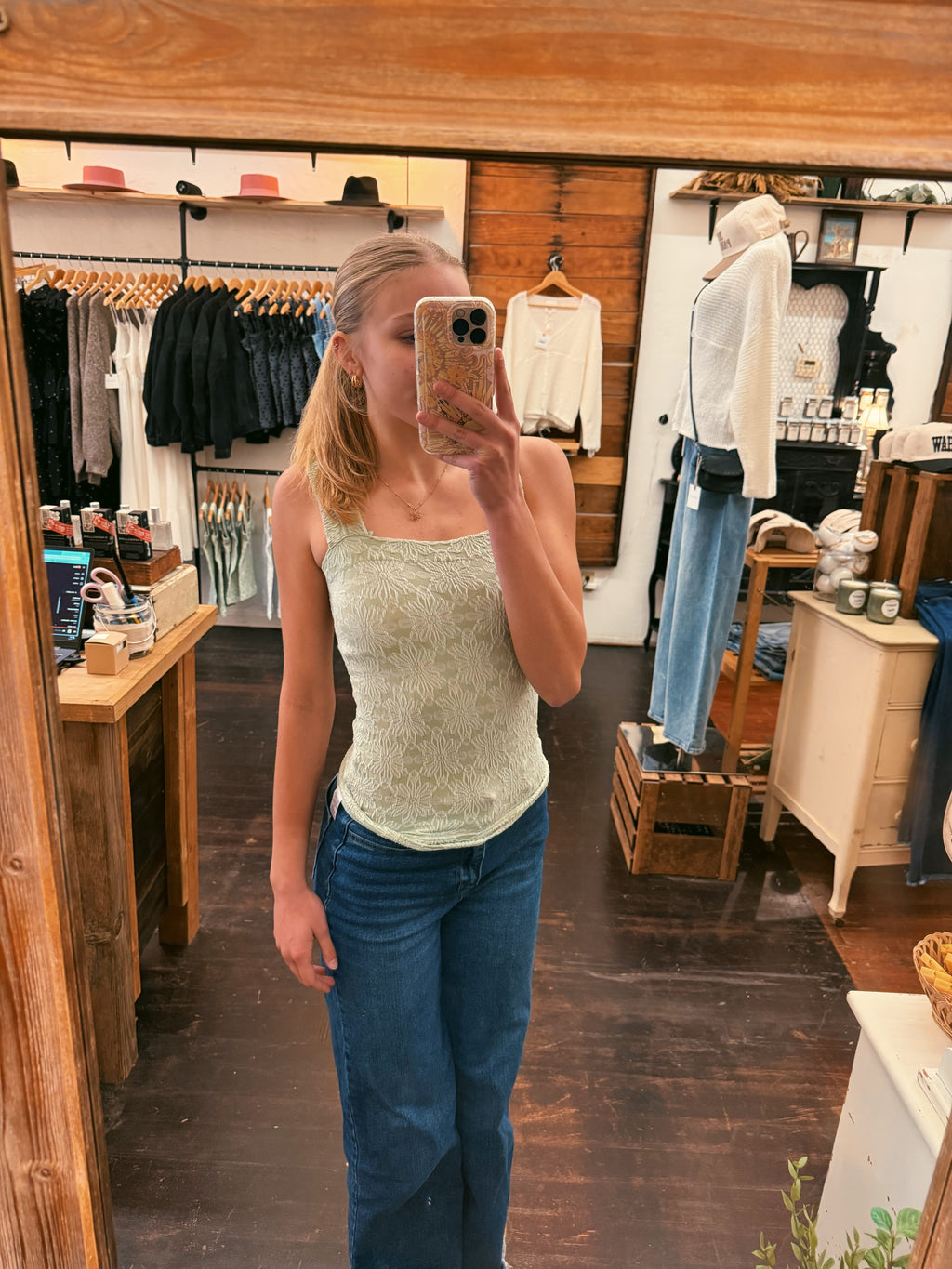 Floral Jacquard Square Neck Top