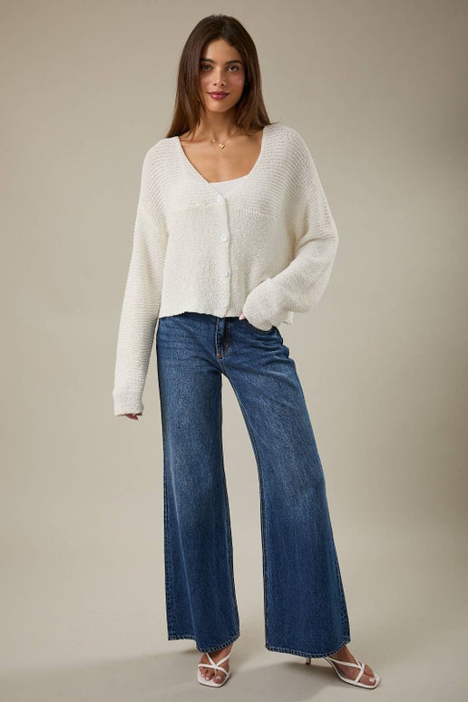 V Neck Long Sleeve Knit Cardigan