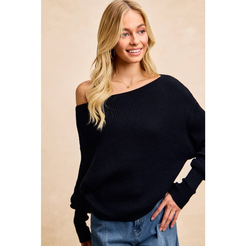 WAFFLE KNIT OFF SHOULDER TOP