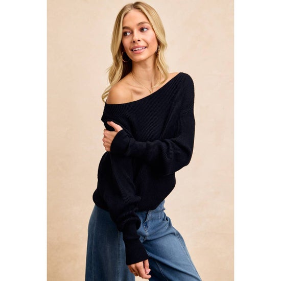 WAFFLE KNIT OFF SHOULDER TOP