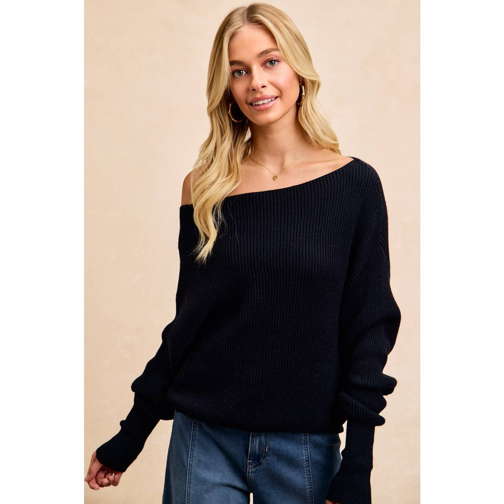 WAFFLE KNIT OFF SHOULDER TOP