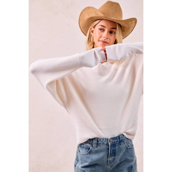 WAFFLE KNIT OFF SHOULDER TOP
