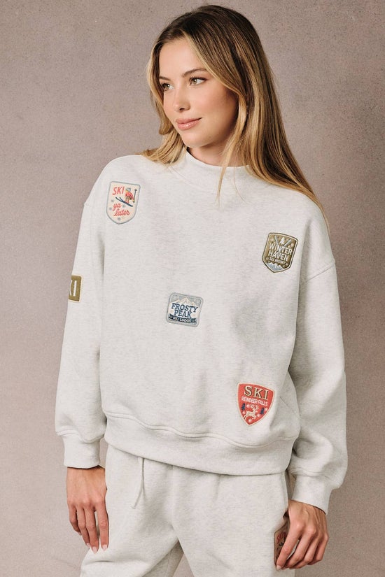High Neck Ski Patch Drop Shoulder Sweatshirt