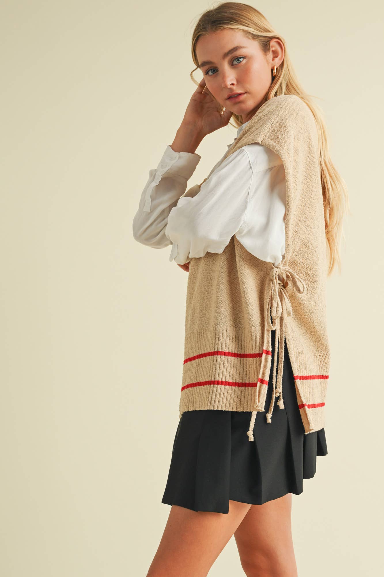 OPEN SIDE TIE V NECK SWEATER VEST TOP