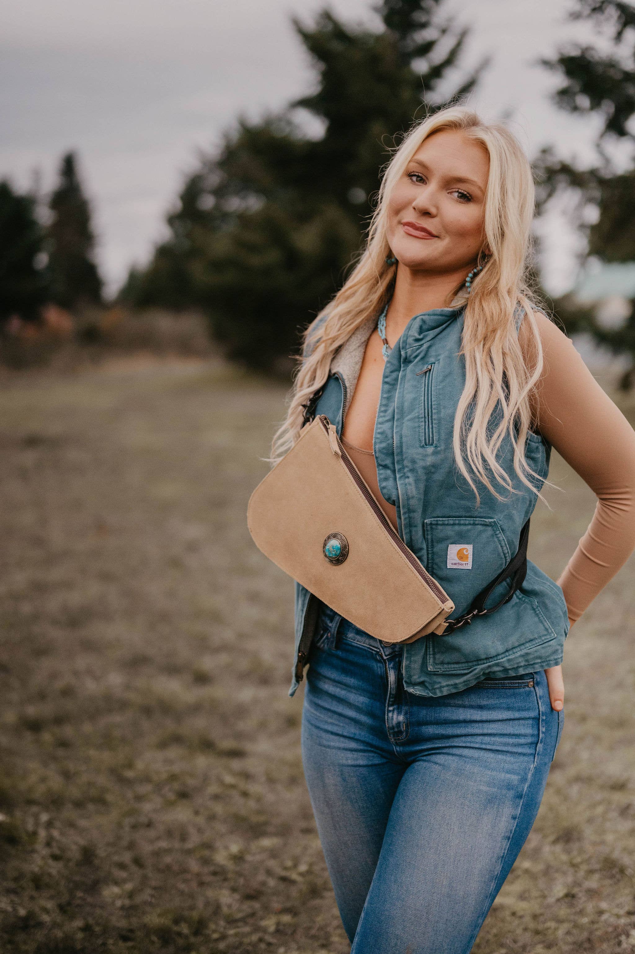 Full suede Crossbody Bag padded CC