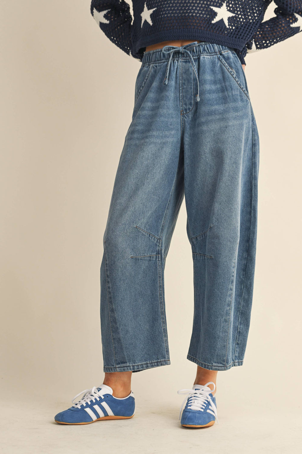 DRAWSTRING ELASTIC WAIST RELAXED BARREL PANTS