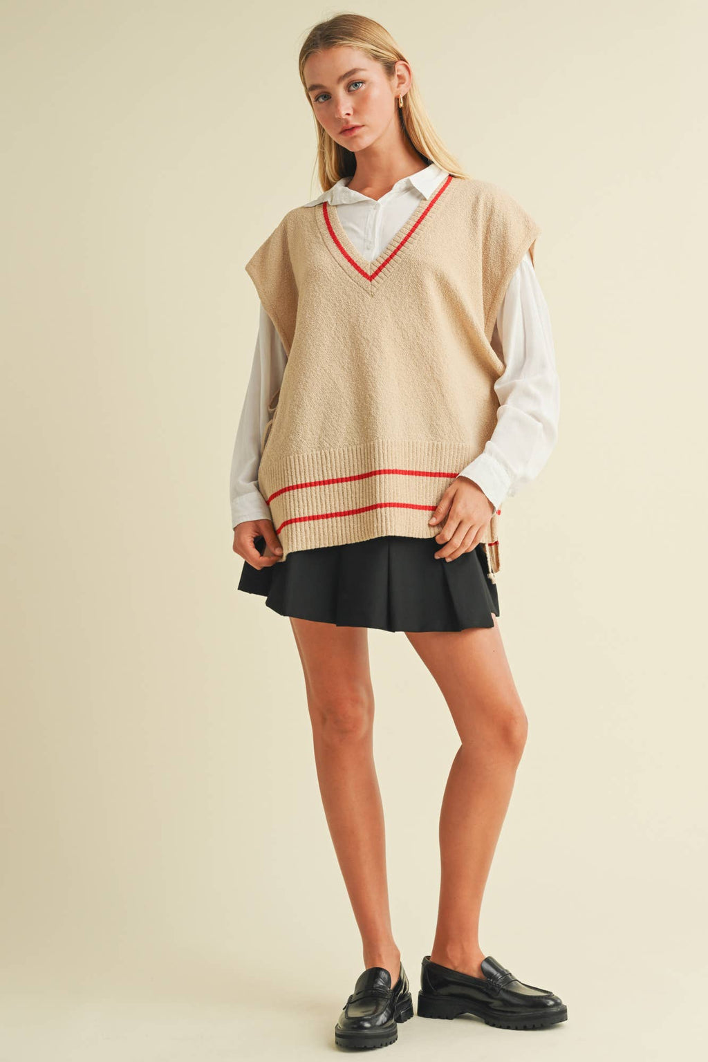 OPEN SIDE TIE V NECK SWEATER VEST TOP