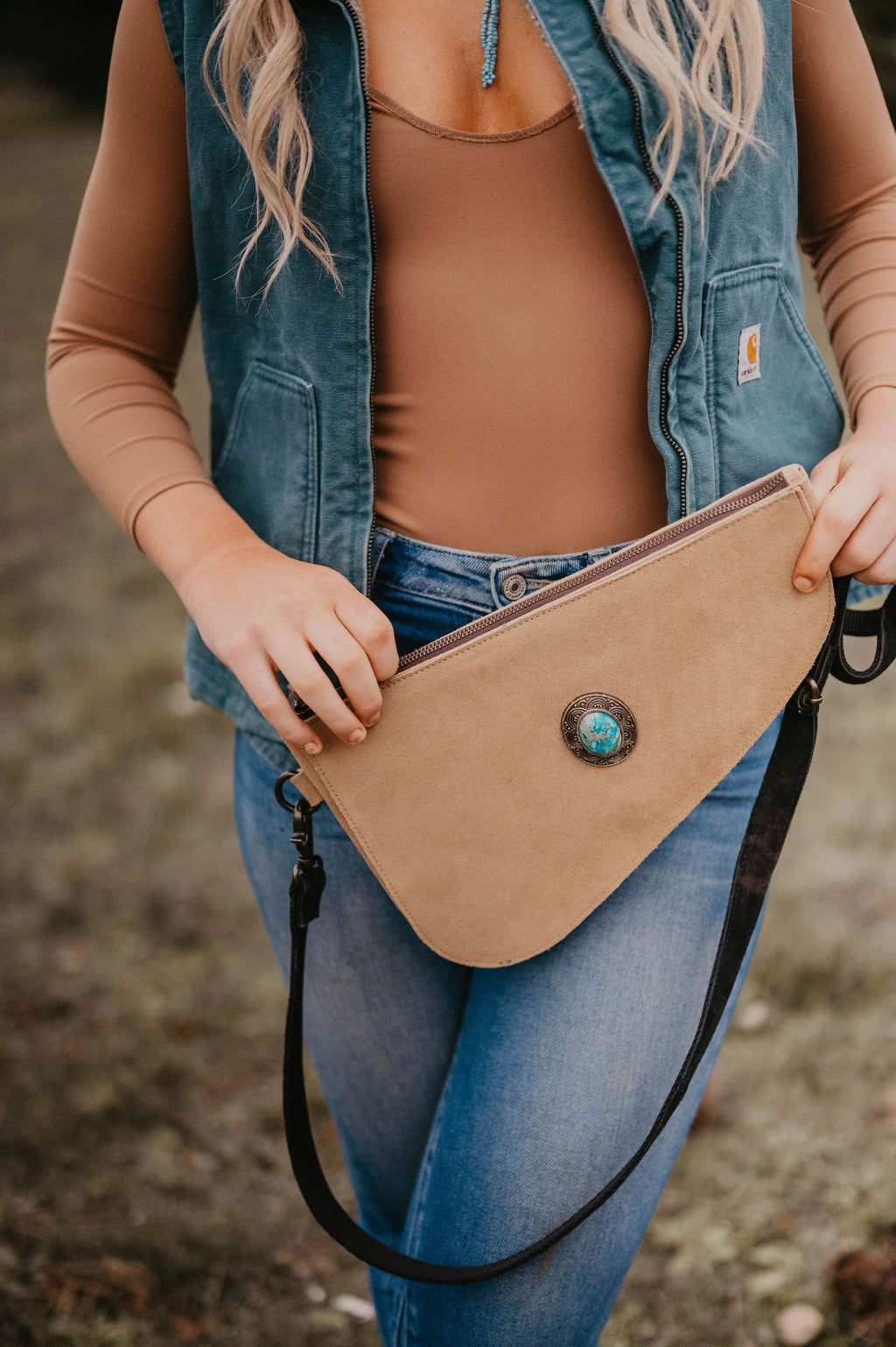 Full suede Crossbody Bag padded CC