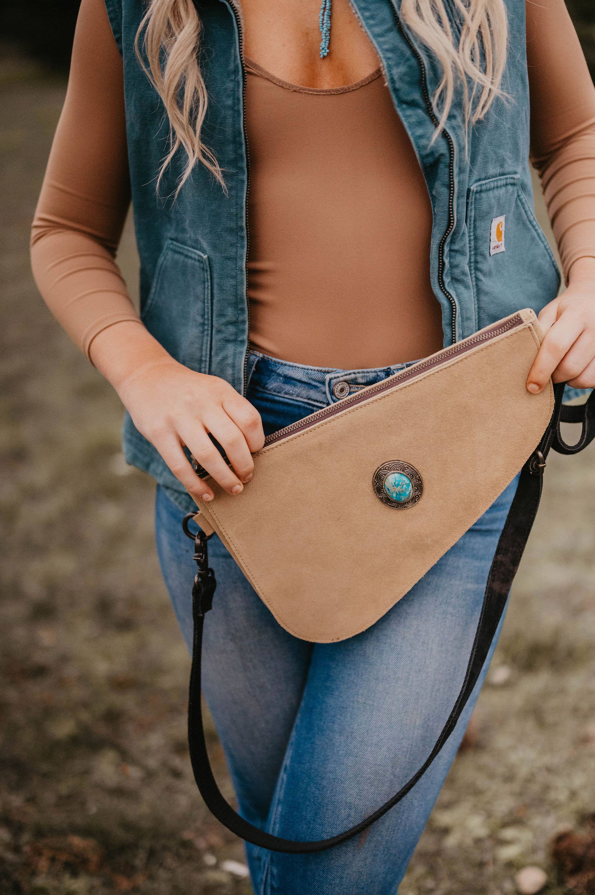 Full suede Crossbody Bag padded CC