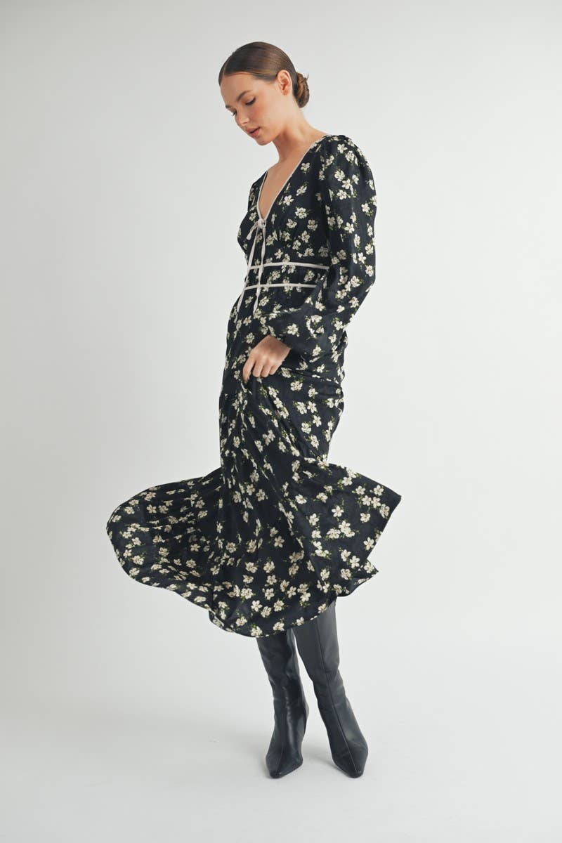 Floral Print Maxi Dress with Puff Sleeves