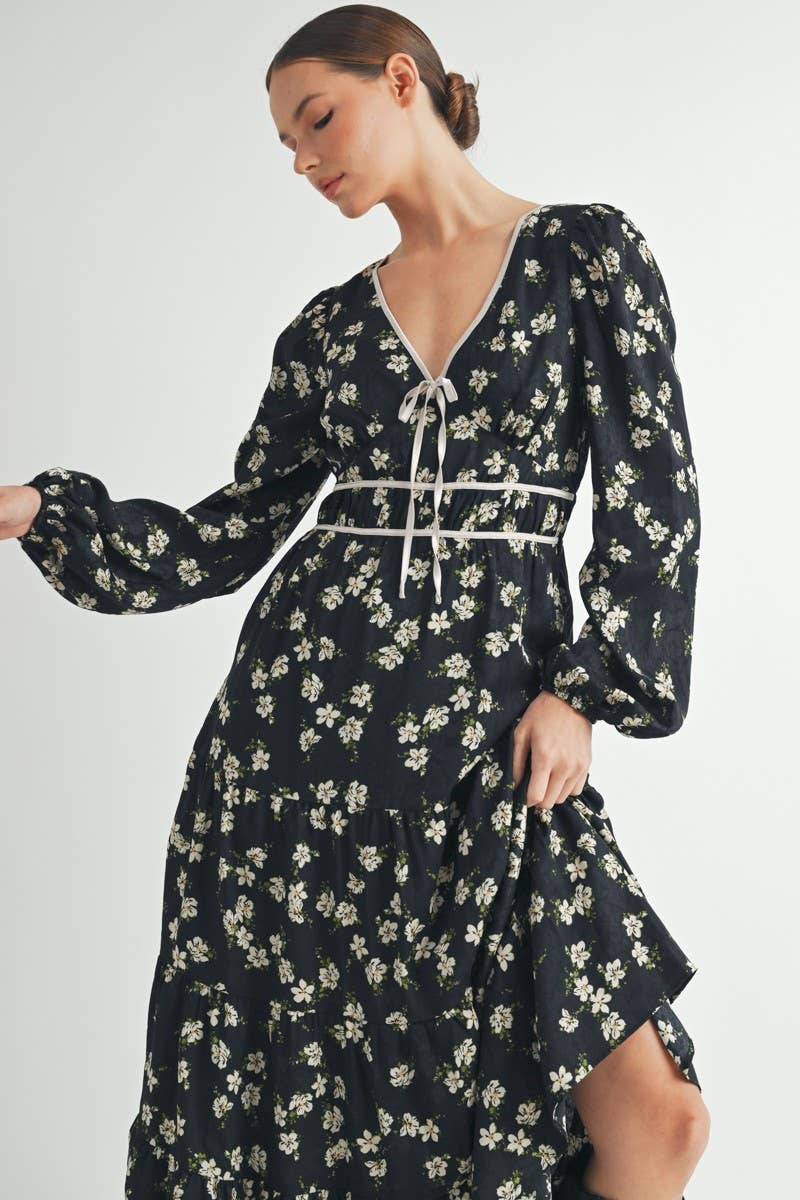 Floral Print Maxi Dress with Puff Sleeves