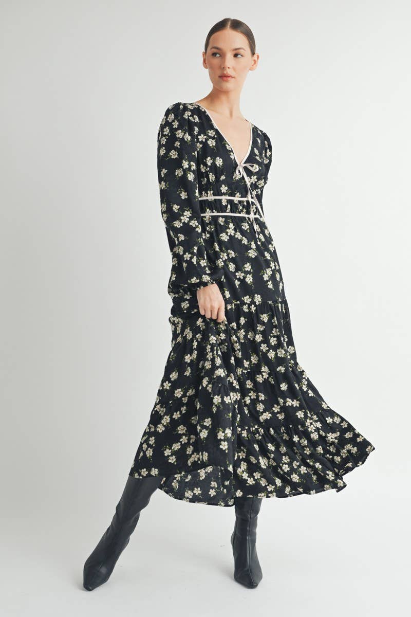 Floral Print Maxi Dress with Puff Sleeves