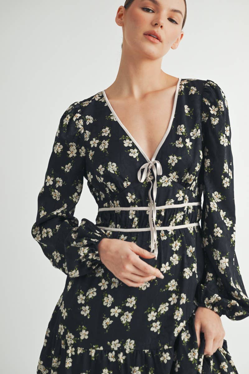 Floral Print Maxi Dress with Puff Sleeves