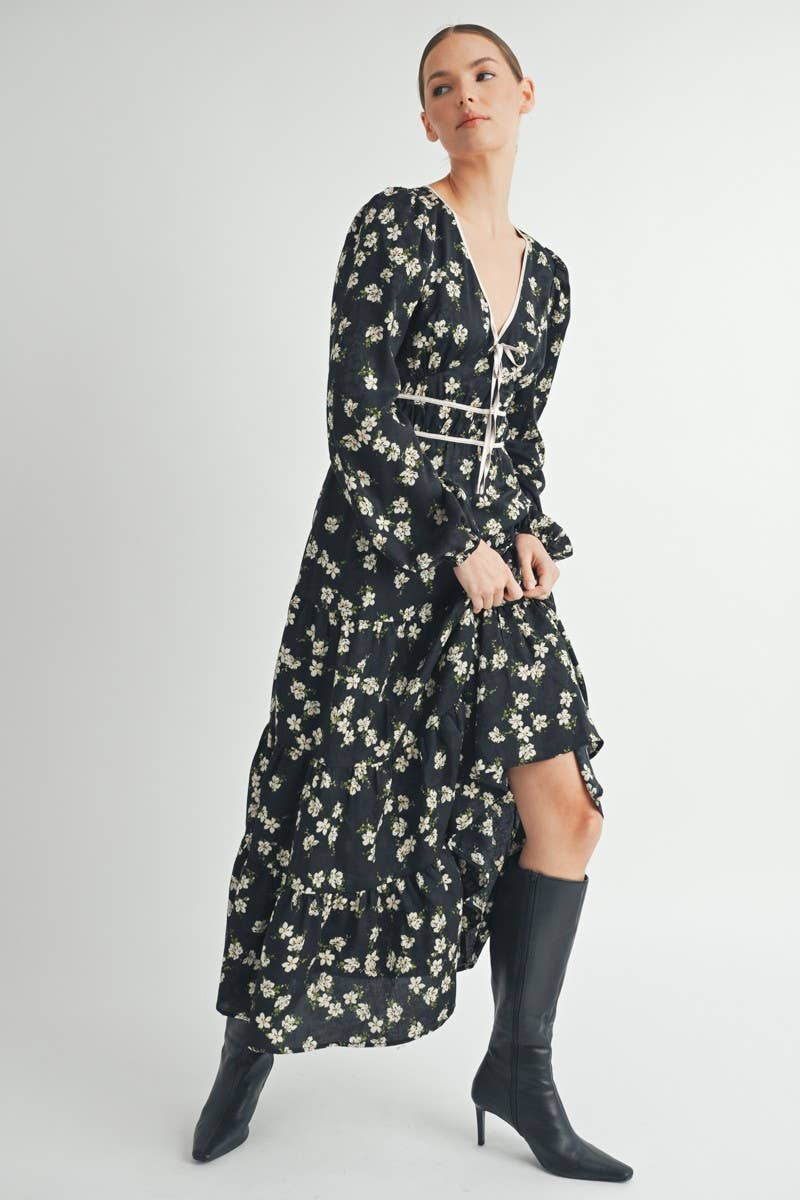 Floral Print Maxi Dress with Puff Sleeves
