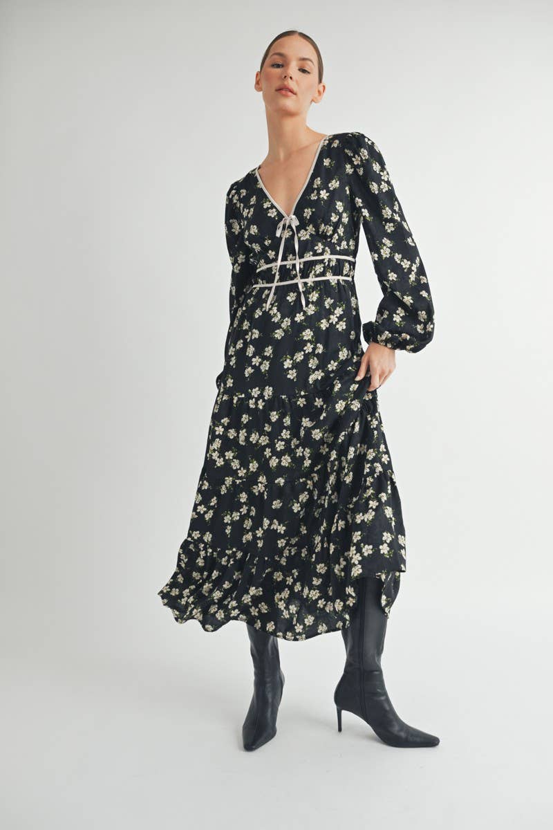 Floral Print Maxi Dress with Puff Sleeves