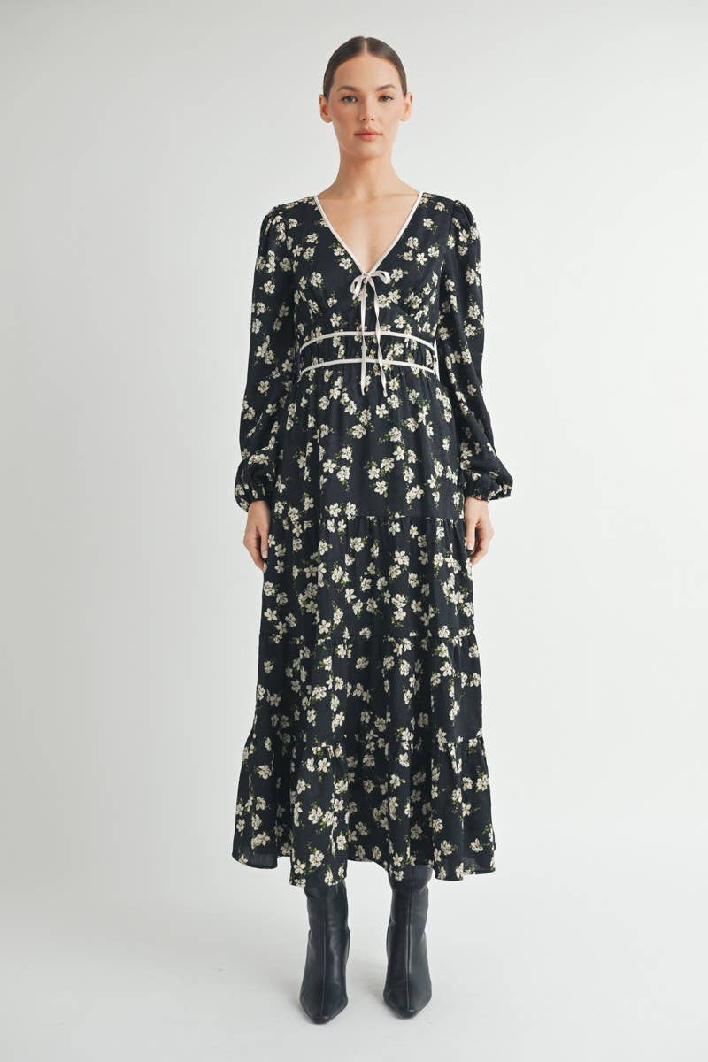 Floral Print Maxi Dress with Puff Sleeves