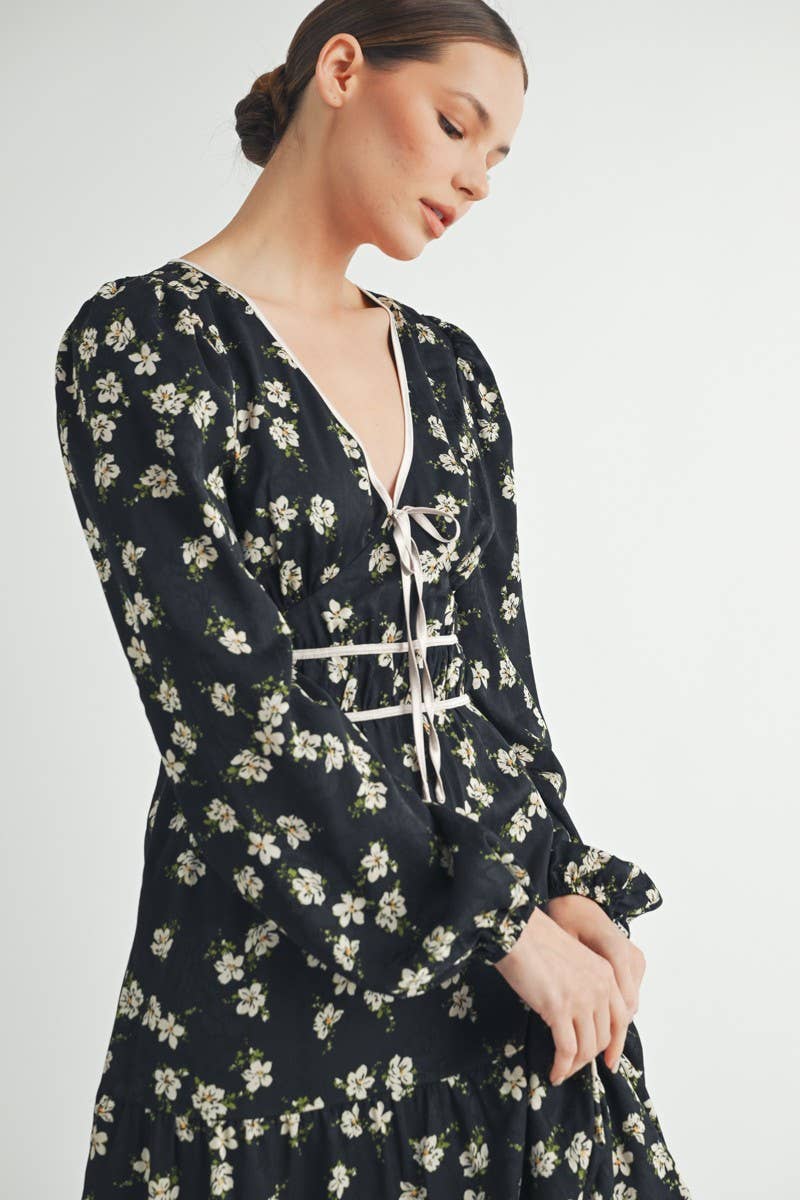 Floral Print Maxi Dress with Puff Sleeves