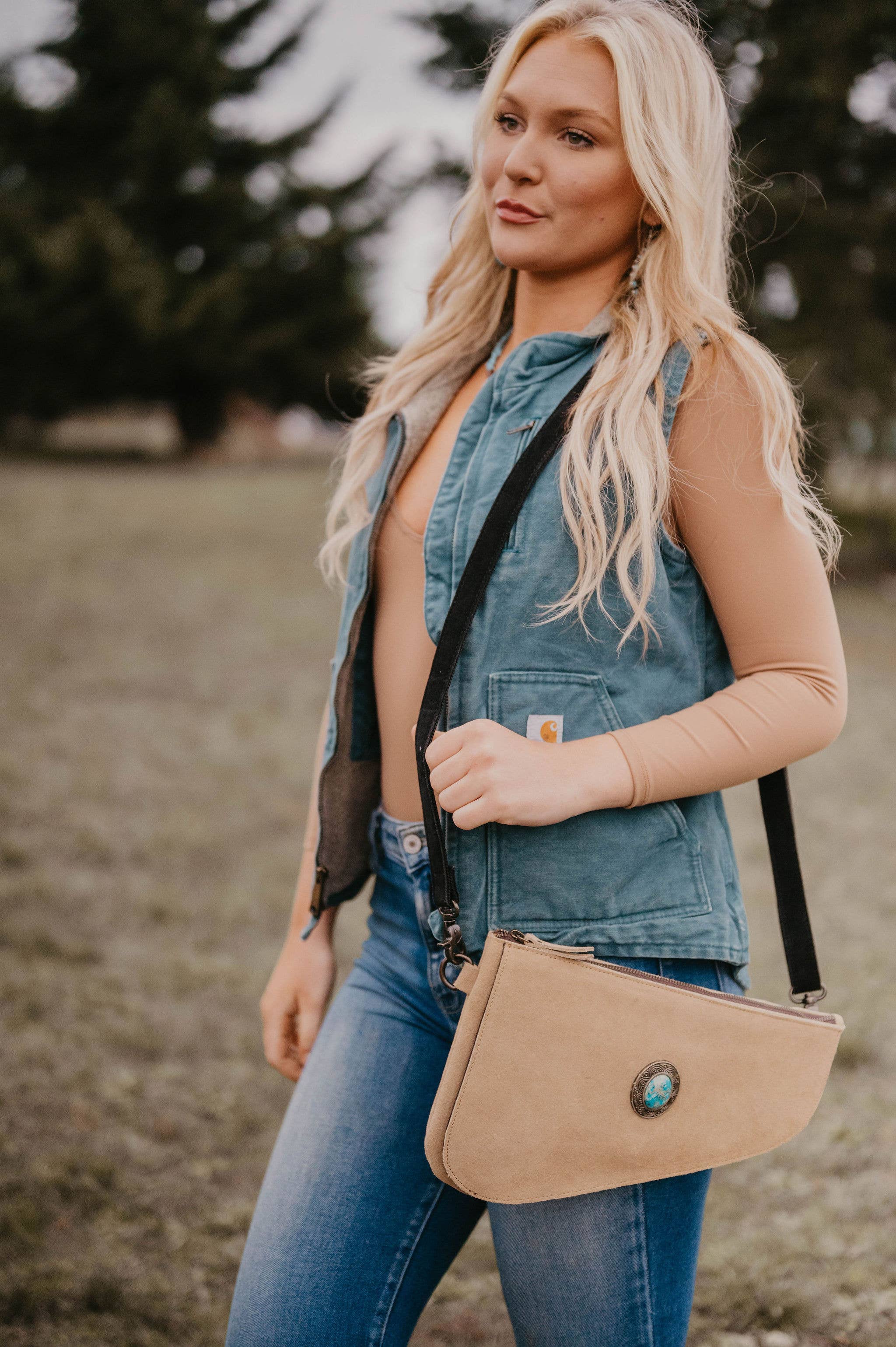 Full suede Crossbody Bag padded CC