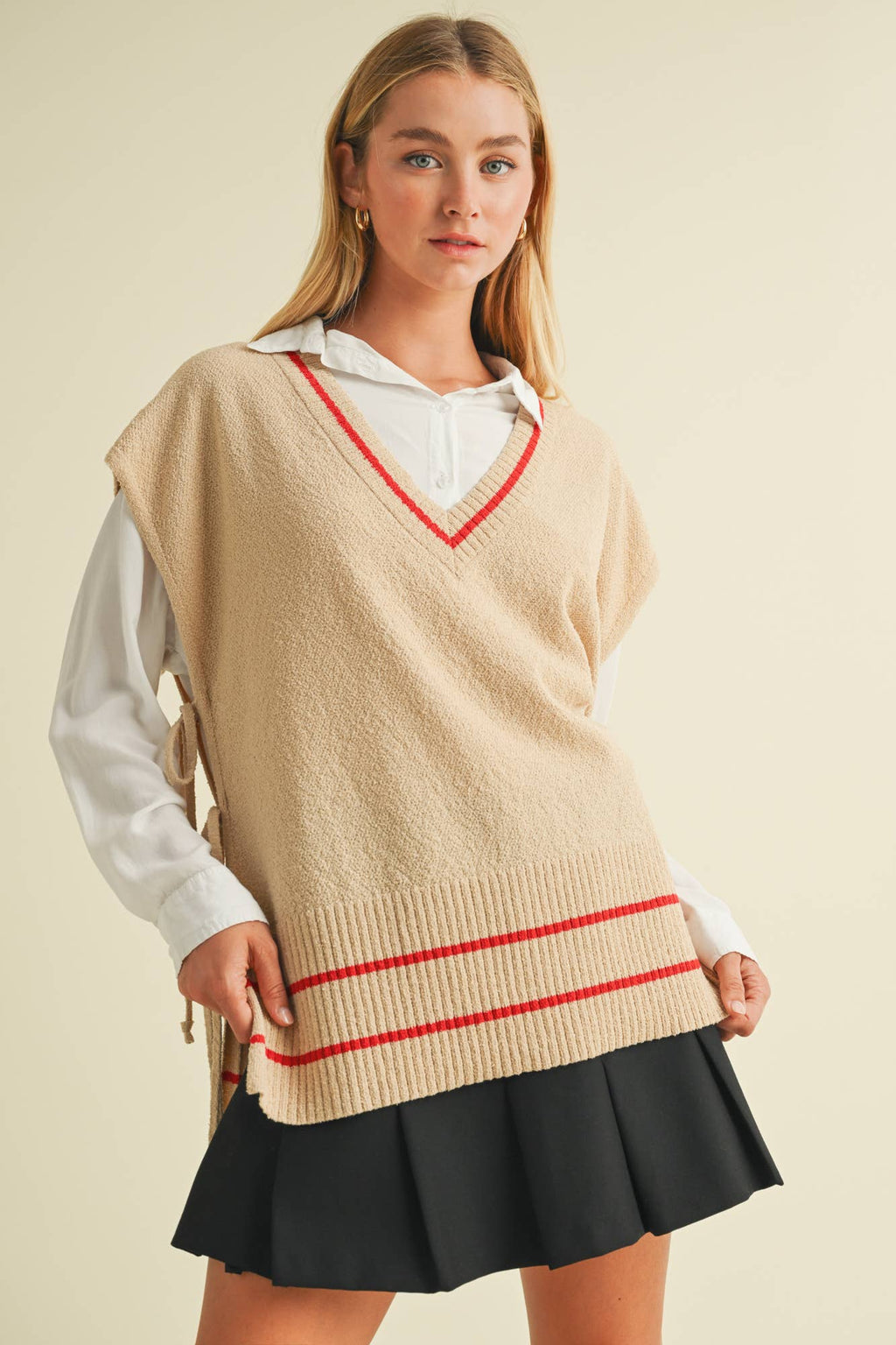 OPEN SIDE TIE V NECK SWEATER VEST TOP