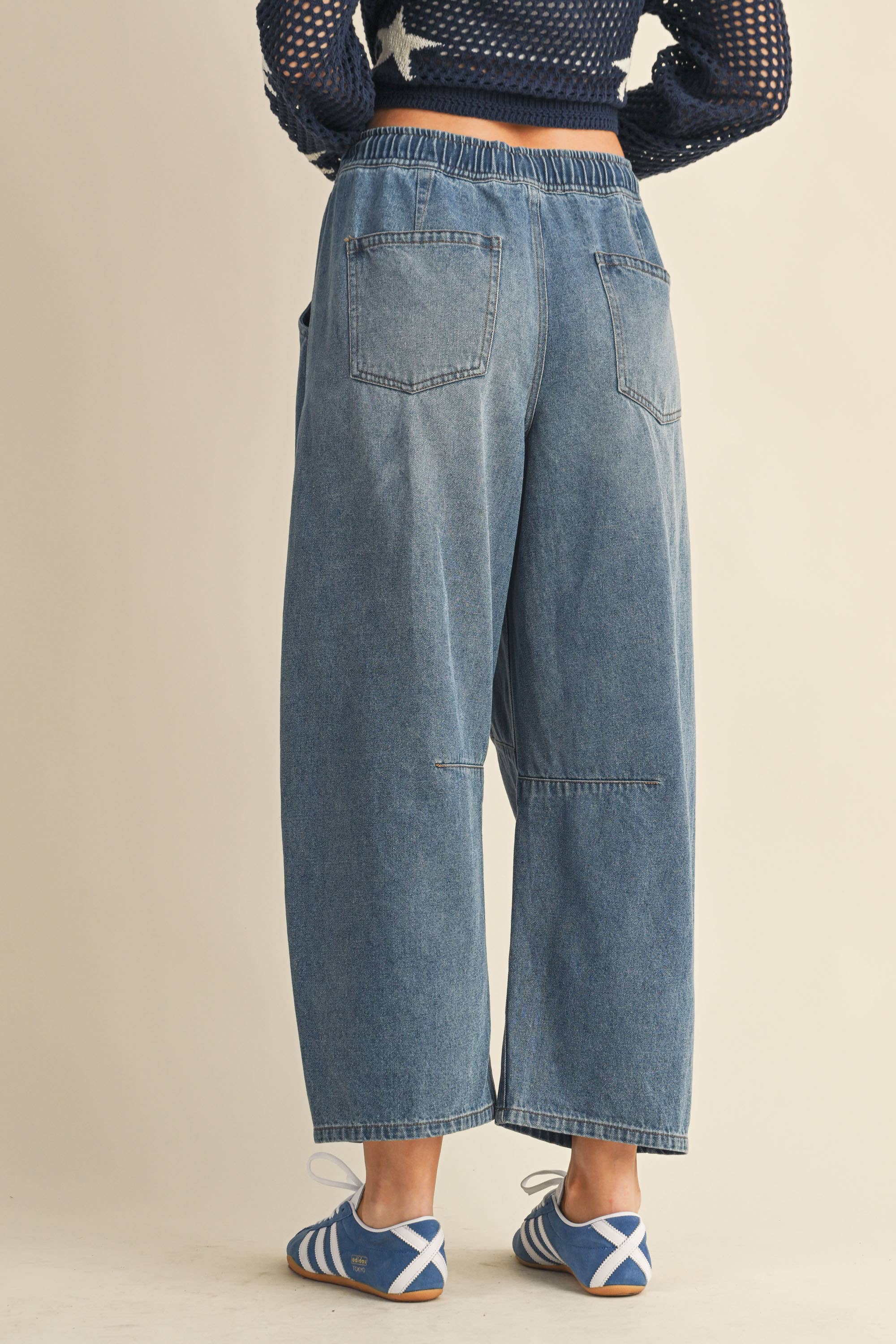 DRAWSTRING ELASTIC WAIST RELAXED BARREL PANTS