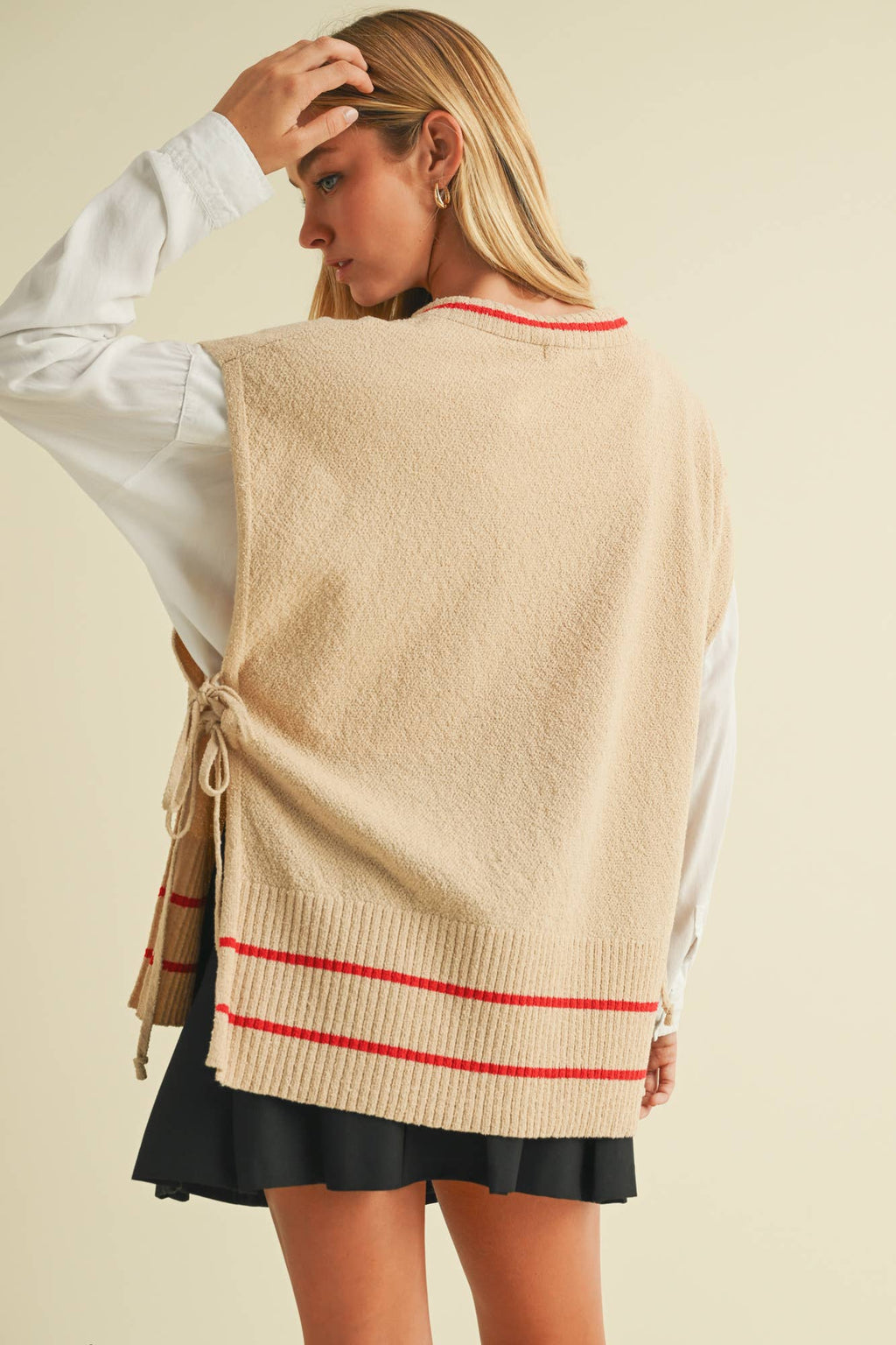 OPEN SIDE TIE V NECK SWEATER VEST TOP