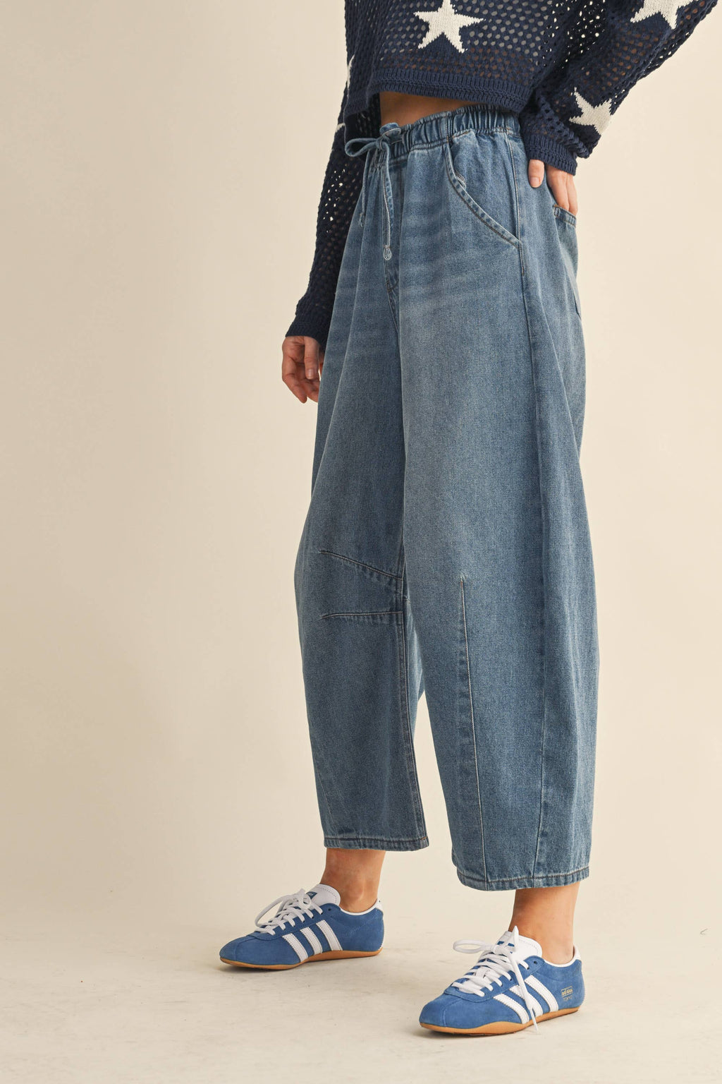 DRAWSTRING ELASTIC WAIST RELAXED BARREL PANTS