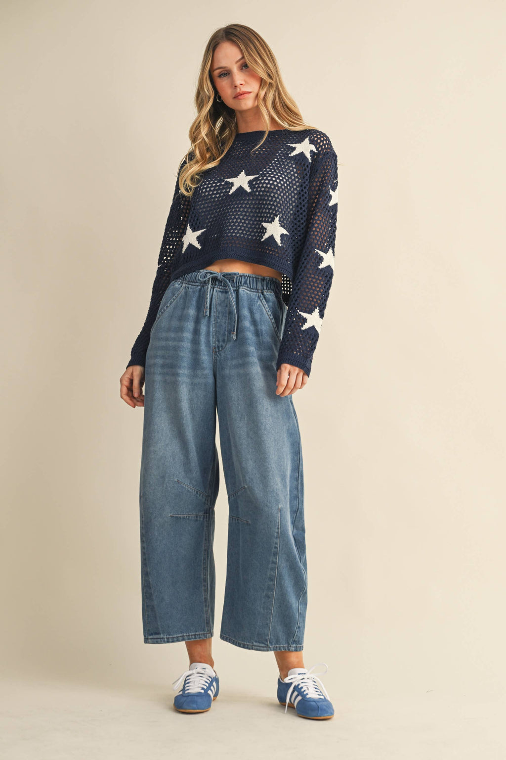 DRAWSTRING ELASTIC WAIST RELAXED BARREL PANTS