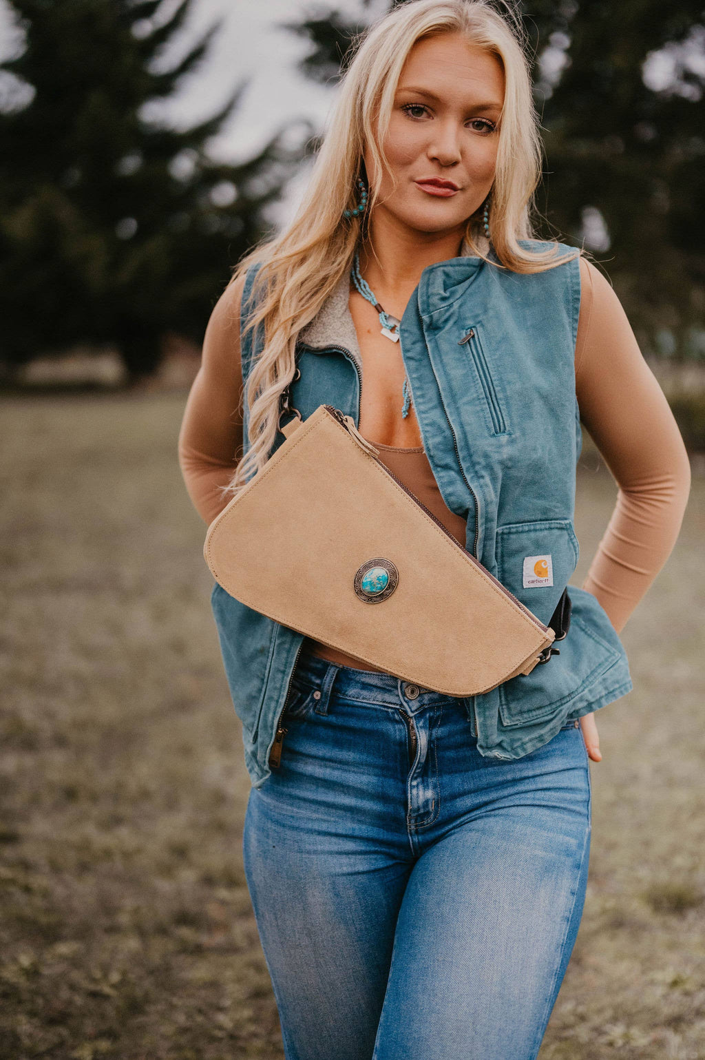 Full suede Crossbody Bag padded CC